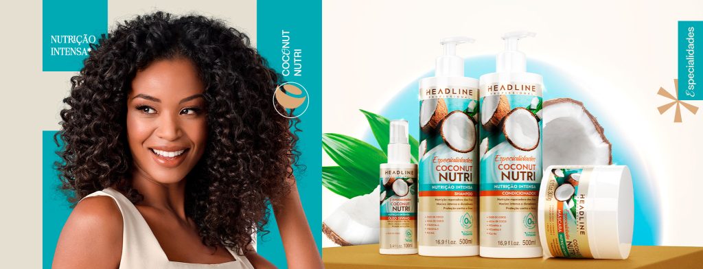 Linha Coconut Nutri, Nutrição Intensa para Cabelos Opacos e com Frizz Intenso – Headline Especialidades