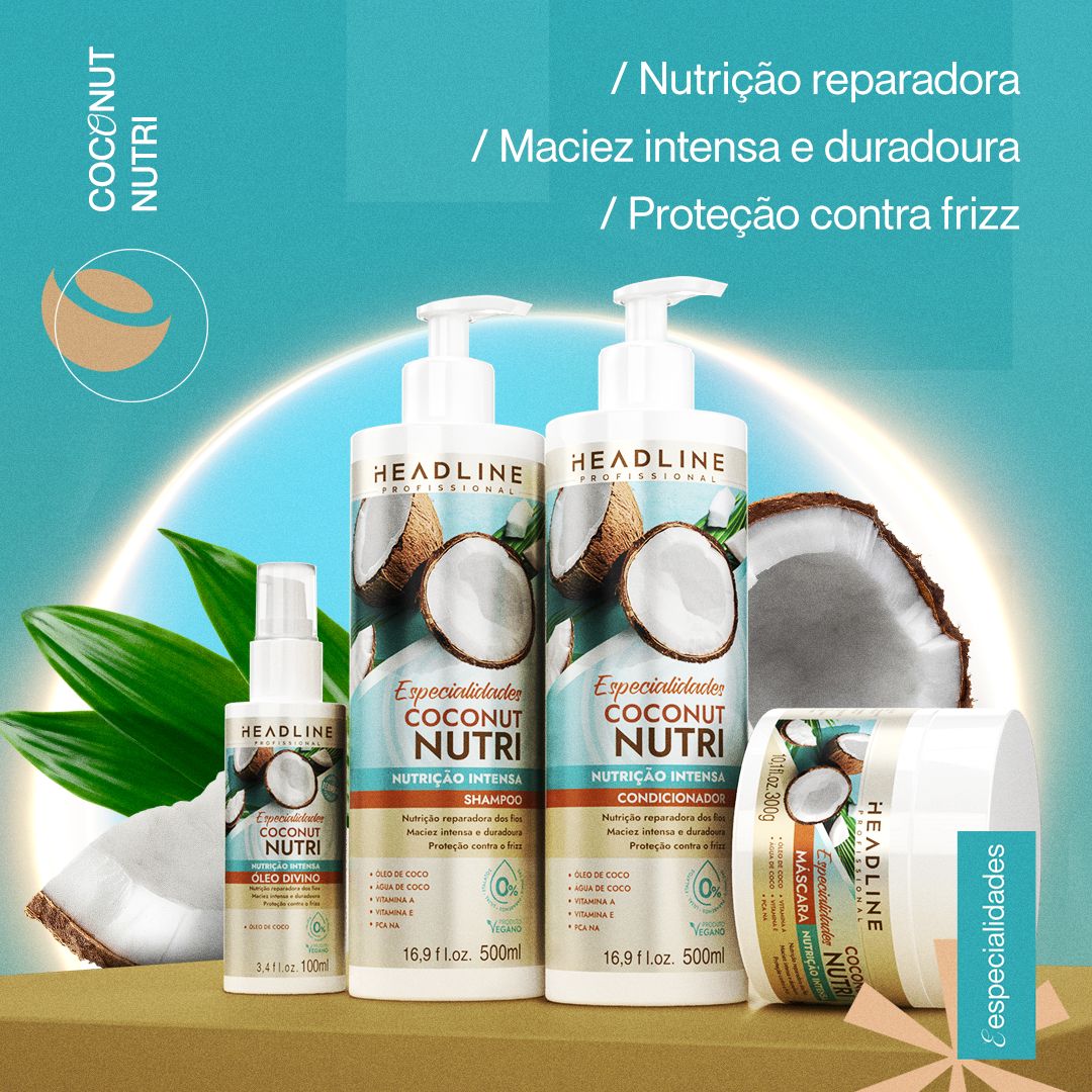 Linha Coconut Nutri Nutrição Intensa para Cabelos Opacos e com Frizz Headline Especialidades